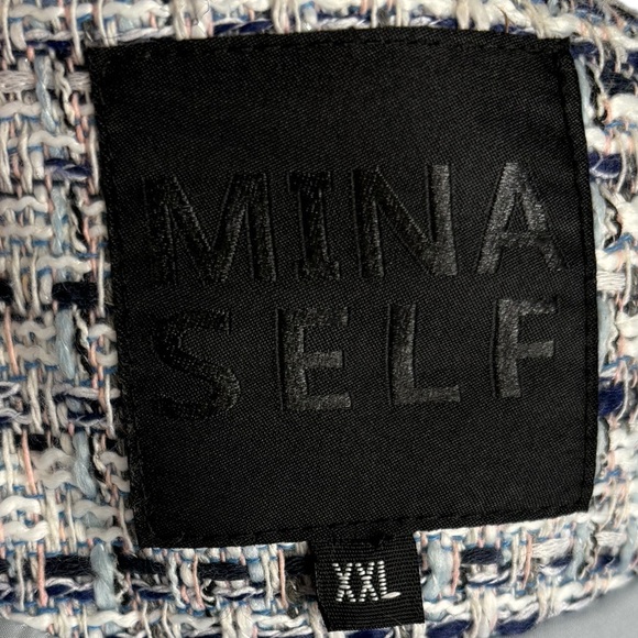 MINA SELF White & Blue Tweed Plaid w/Gold Ornate Buttons & Filly Trim Blazer, 2X - Picture 15 of 16